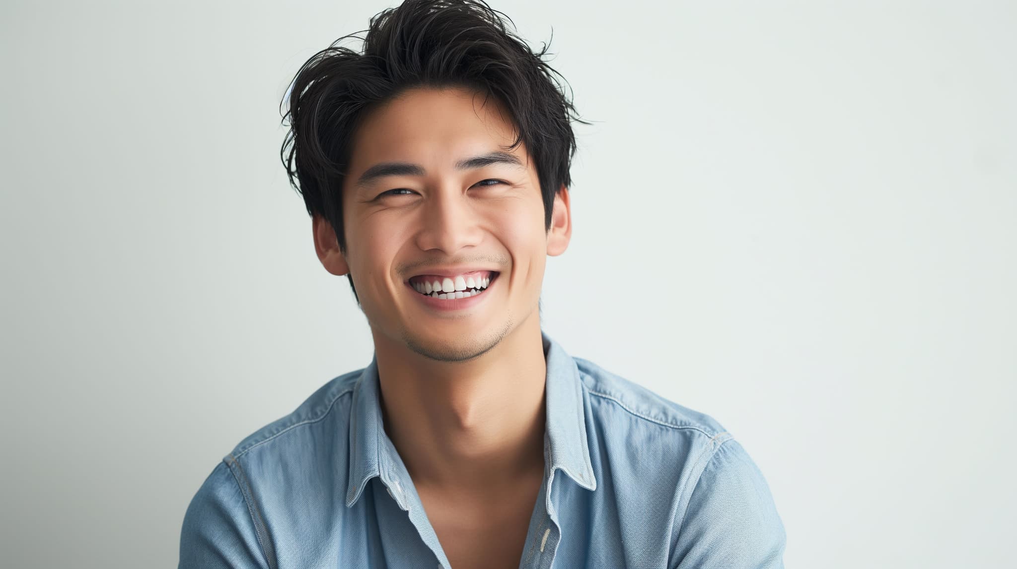 歯周病を予防し笑顔を見せる男性