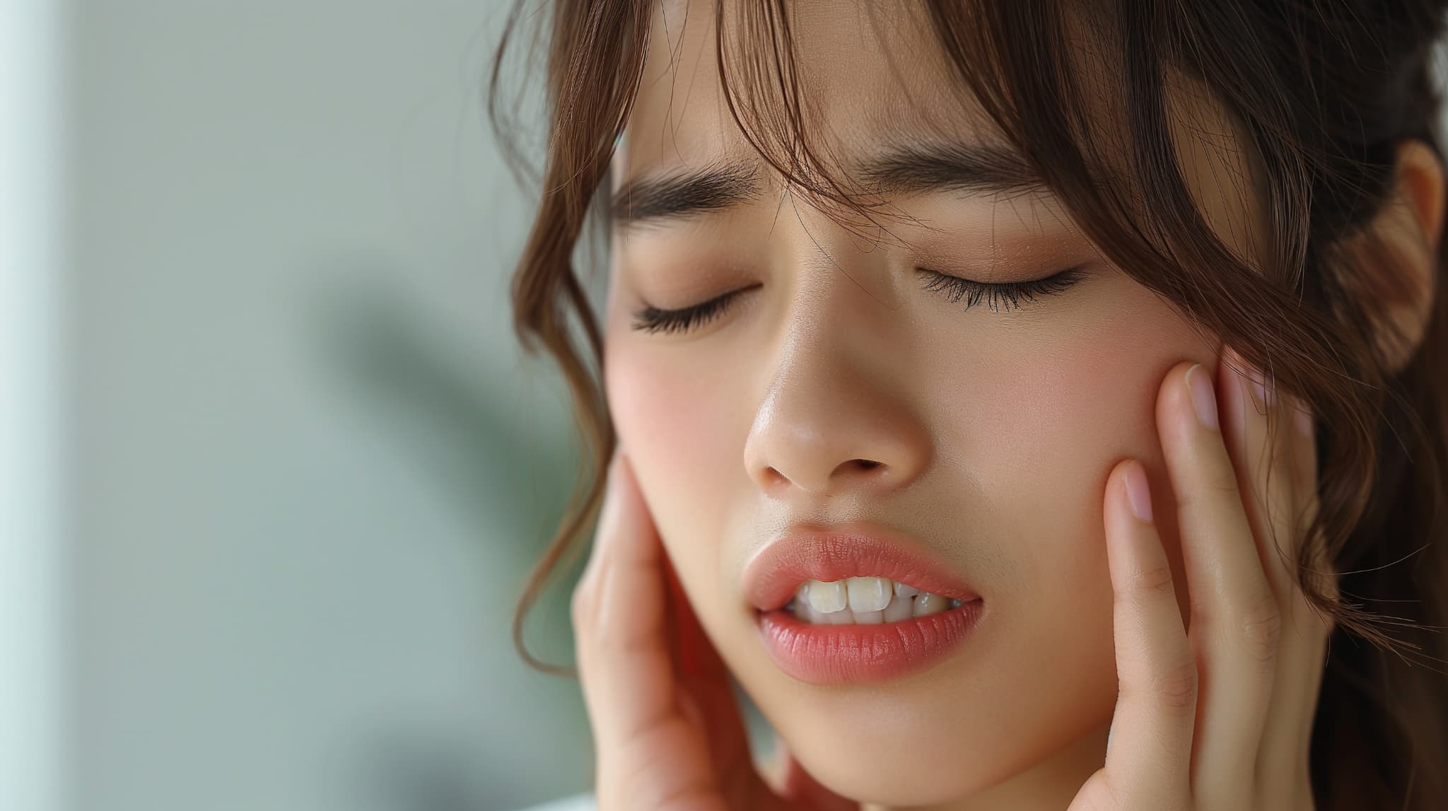 噛むと顎が痛い女性