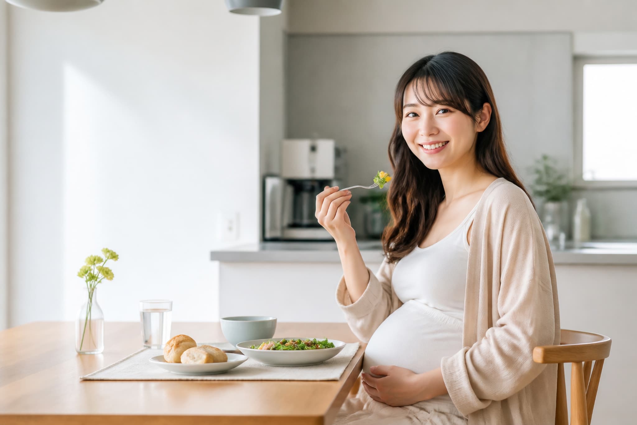バランスのいい食事を心がける妊娠中の女性